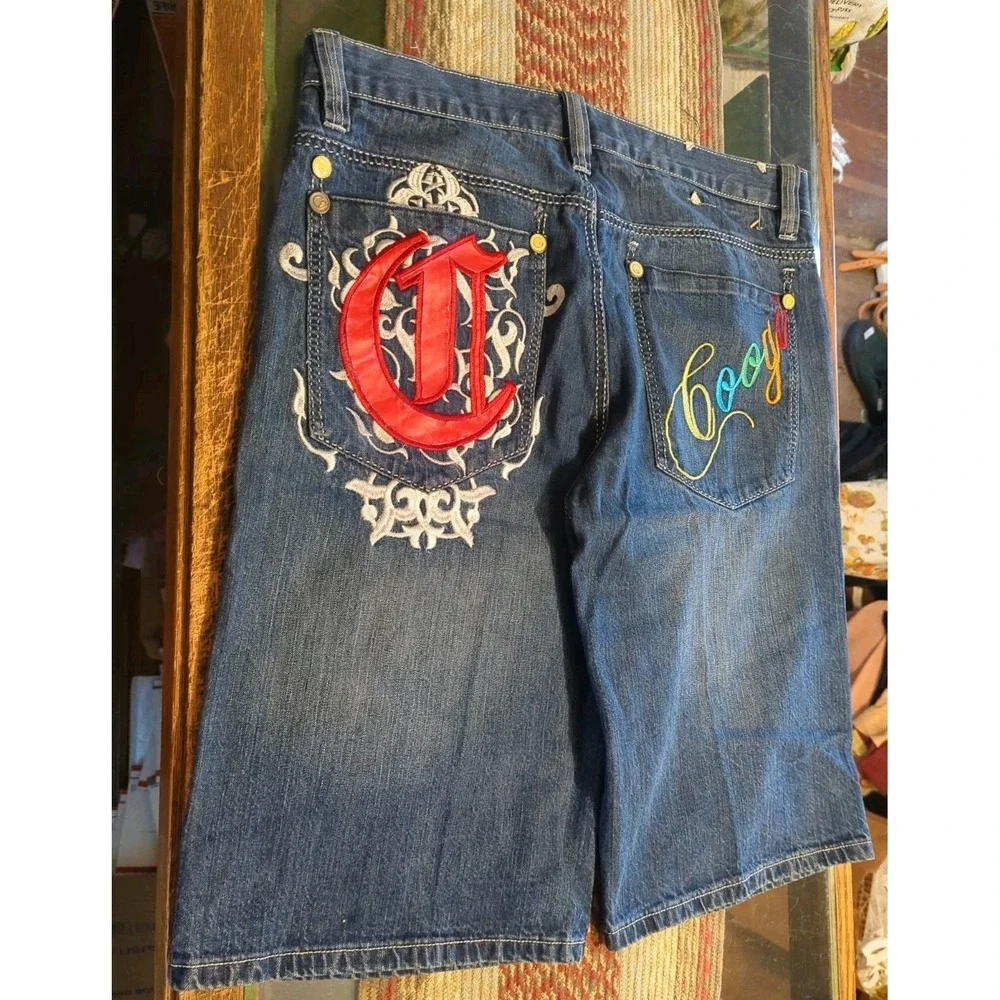 COOGI Men's Blue Medium Wash Denim‎ Shorts Embroidered Logo 5-Pocket 14